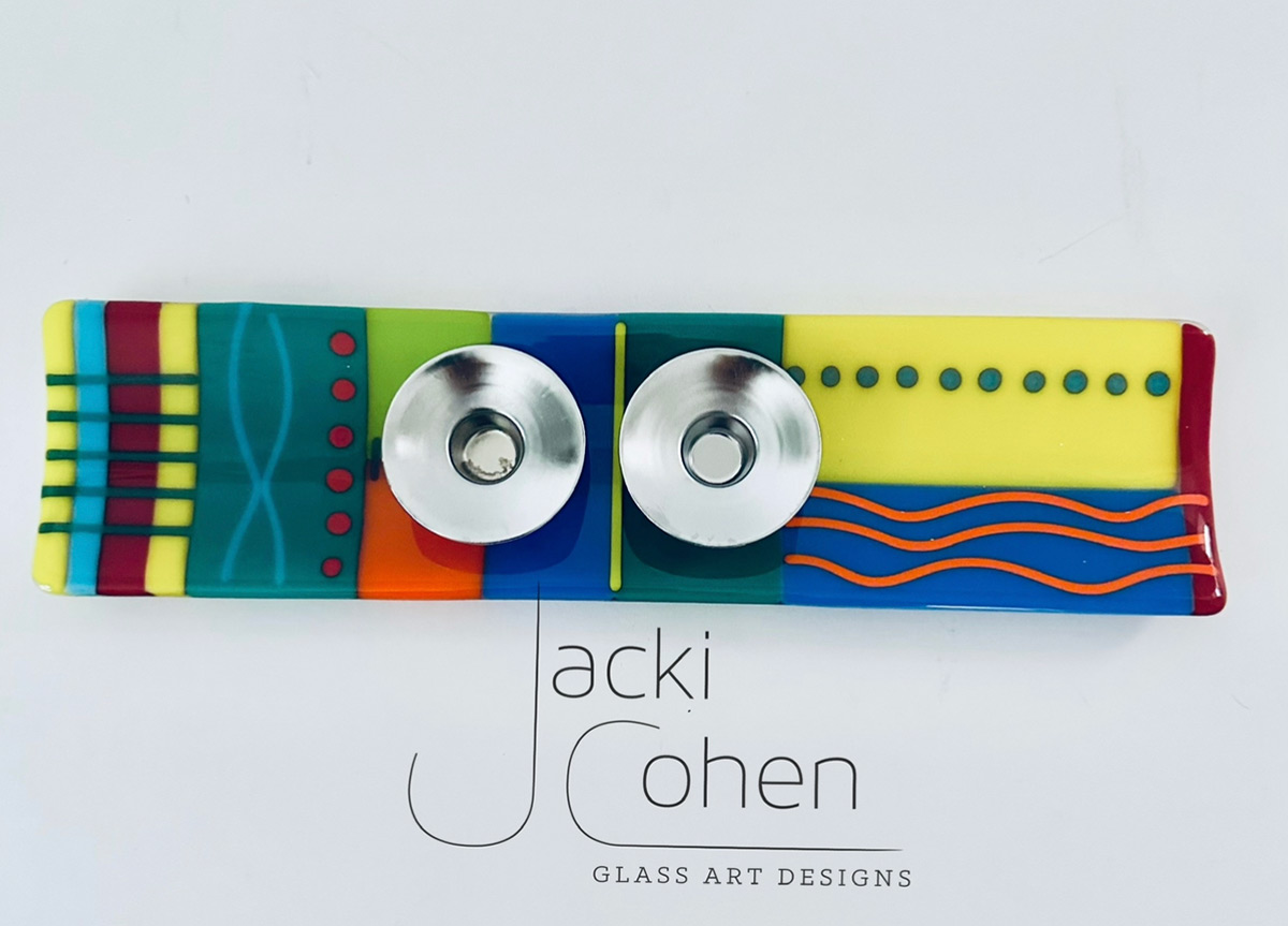 Judaica Shabbat Art Glass by Jacki Cohen