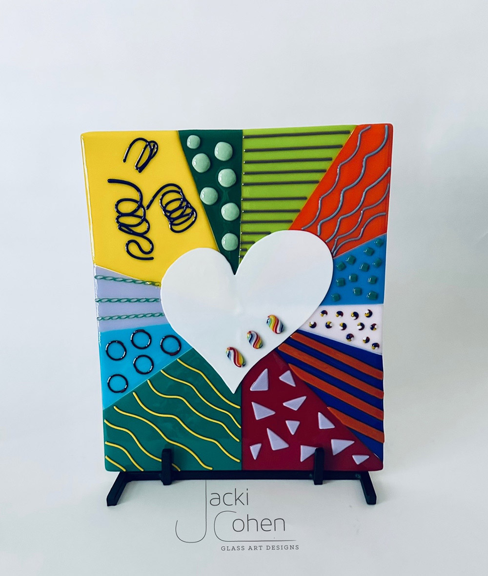 Panel Heart Glass Art by Jacki Cohen
